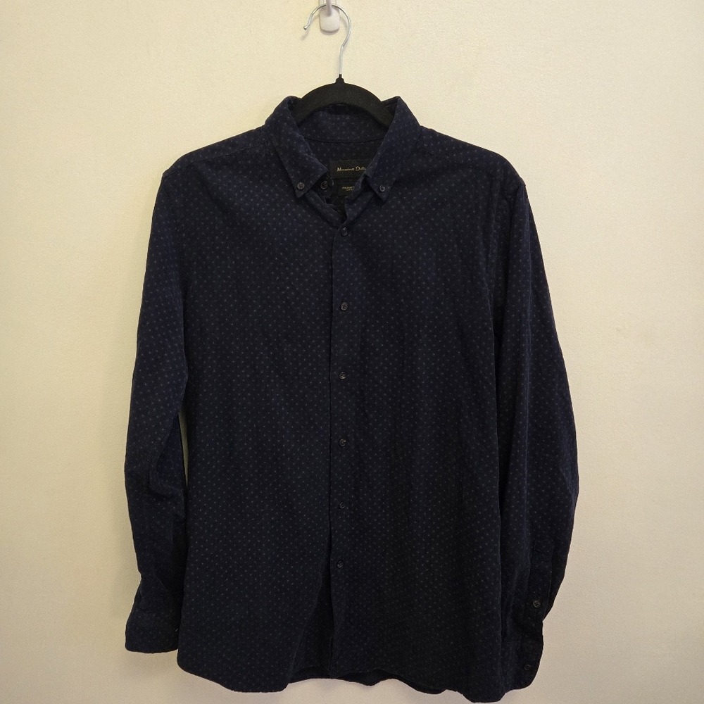 3/$30 Massimo Dutti Navy Flower Pattern Cotton Corduroy Button Down Shirt size M
